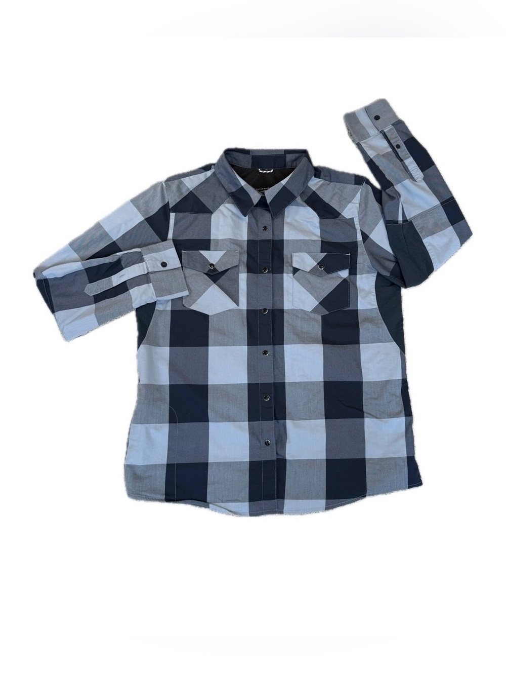 Wrangler ATG  Men’s Blue Plaid Flannel Snap Button Long Sleeve Size Large